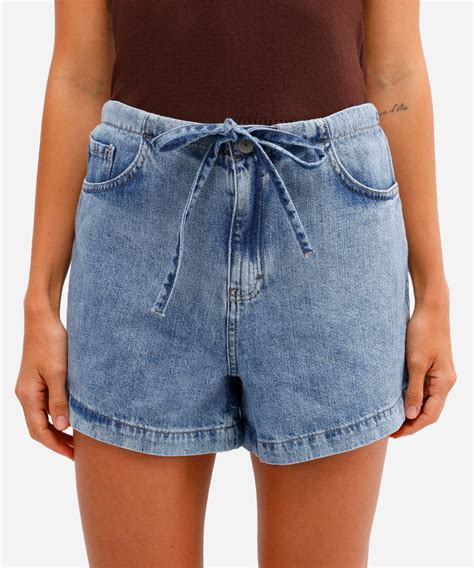 Short Jeans Feminino Cea - short feminino jeans com cordão - jeans claro