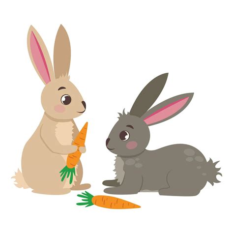 Farm animals. Cute rabbits with carrots. Vector graphic. 32857660 ...