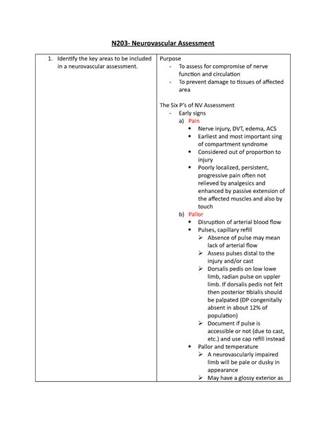 Neurovascular Assessment Notes N203 Neurovascular Assessment