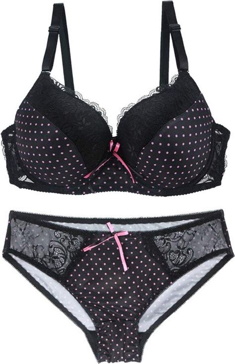 Swbreety Women Bra And Panty Set Satin Bowknot Lace Polka Dot Underwire Bras Lingerie Set