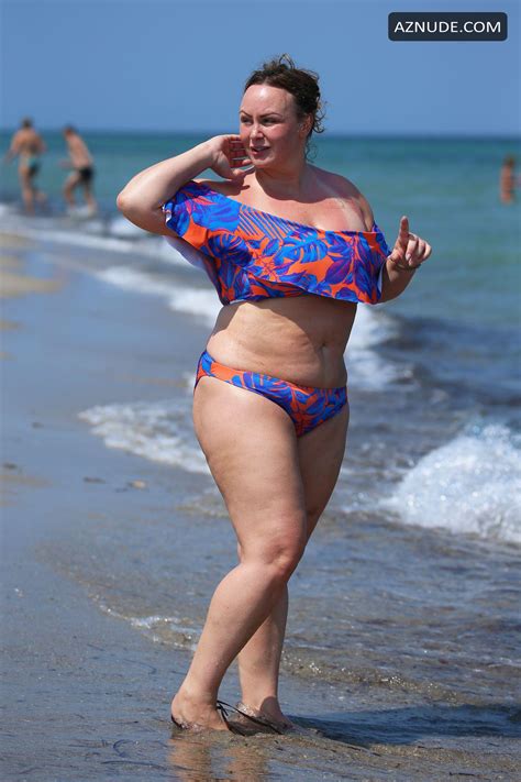 Chanelle Hayes Wearing An Orange Blue Floral Bikini At The Beach In Tenerife Spain Aznude