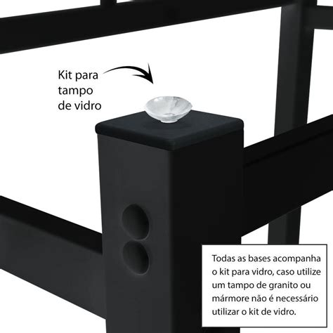 Pé Para Mesa De Vidro Retangular - Pé para Mesa Jantar Retangular 1,50 para Tampo de Vidro Preto Ql ...