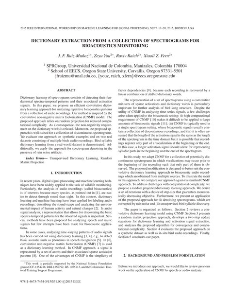 (PDF) Dictionary Learning for Bioacoustics Monitoring with Applications ...