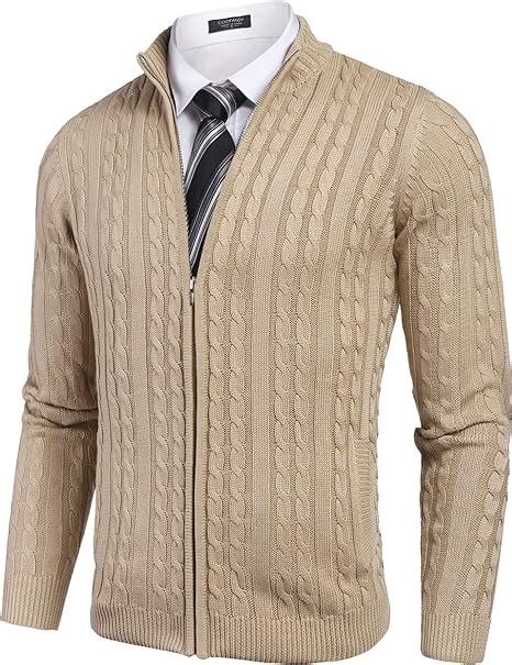 Coofandy Men S Full Zip Cardigan Sweater Slim Fit Cable Knitted Zip Up