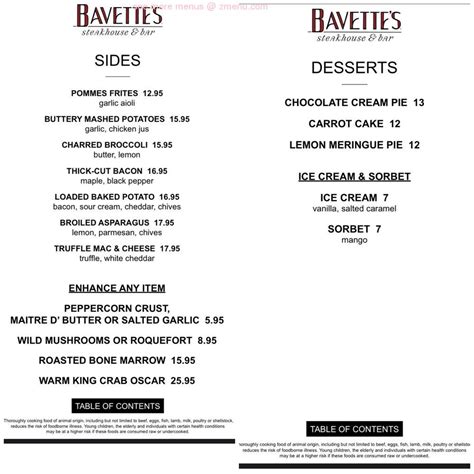 Online Menu of Bavette's Steakhouse Restaurant, Las Vegas, Nevada ...