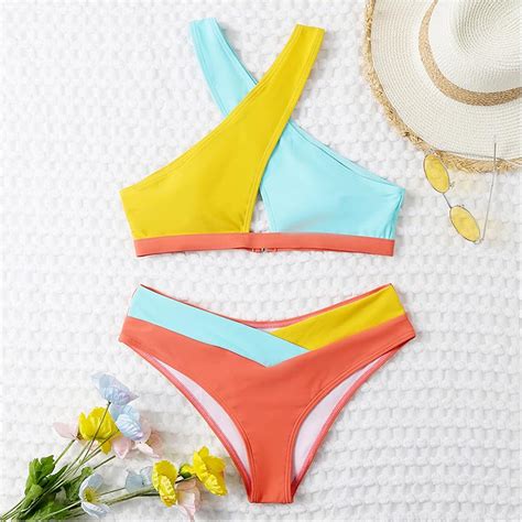 Neoucdy Sexy Wrap Cutout Color Block Bikini High Cut Ubuy India
