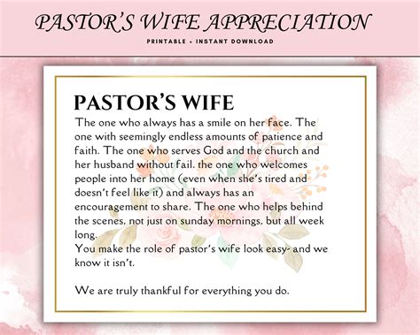 Certification of Appreciation for Pastor's Wife, Wife of the Pastor
