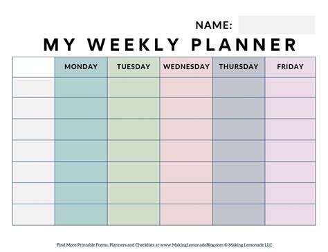 Free Printable Weekly Student Planner Making Lemonade Student