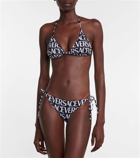 Logo Bikini Top In Black Versace Mytheresa