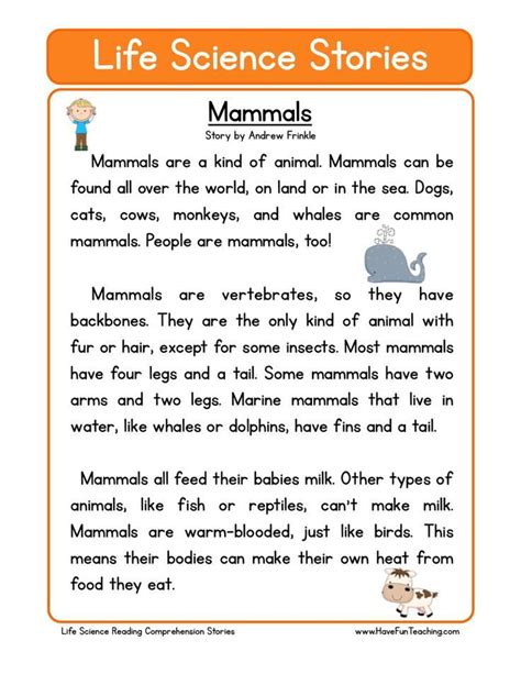 Reading Comprehension Animals For Grade 5