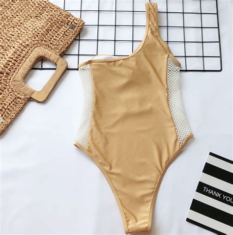 Explosive One Piece Swimsuit One Shoulder Strap Belt Grid Bikini One Piece Swimsuit On Luulla
