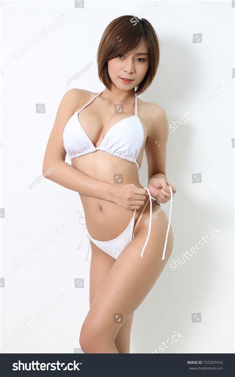 Beautiful Asian Woman White Bikini Studio Stock Photo Shutterstock