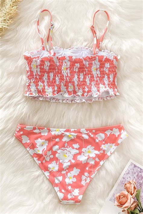 Floral Smocked Bandeau Bikini