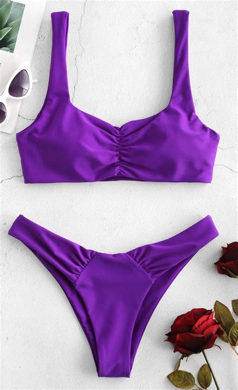 2019 Cinched Tank Bikini Set Purple Amethyst Women Swimwear Trajes