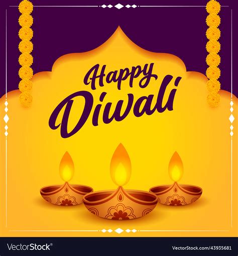 Happy Diwali Banner With Diya And Floral Vector Image