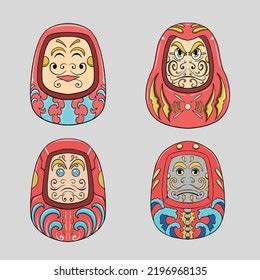 Colored Funny Daruma Vector Set Stock Vector Royalty Free 2196968135