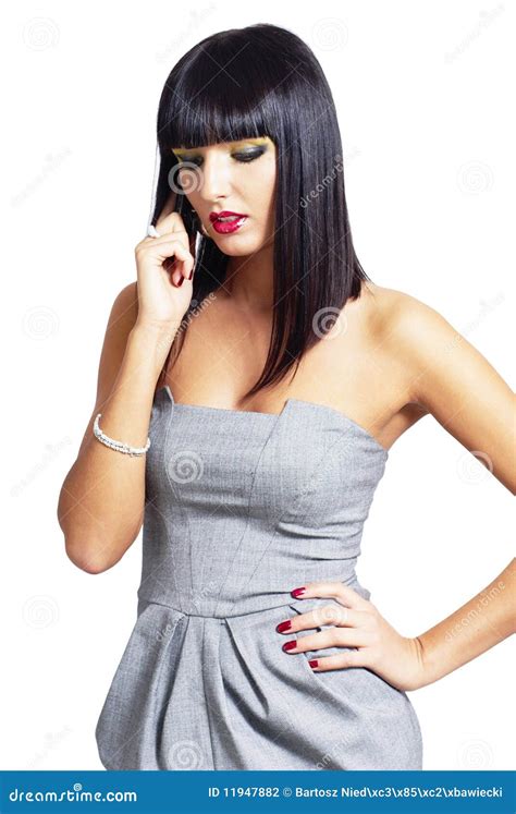 Brunette Woman With A Cell Phone Stock Photo Image Of Mobile Indoor