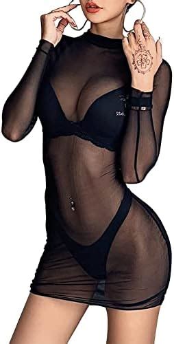 Rosvajfy Robe Transparent Lingerie Sexy Pour Femme Mini Robe Noire