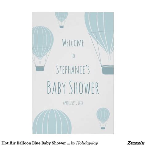 Hot Air Balloon Blue Baby Shower Welcome Poster Zazzle Blue Baby Shower Hot Air Balloon