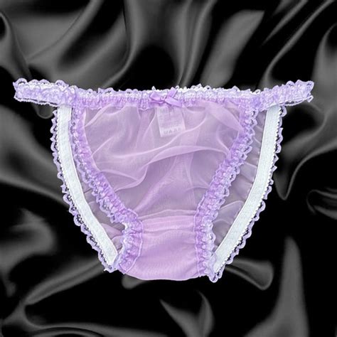 Lilac Sissy Sheer Soft Nylon Frilly Tanga Bikini Panties Knickers Size