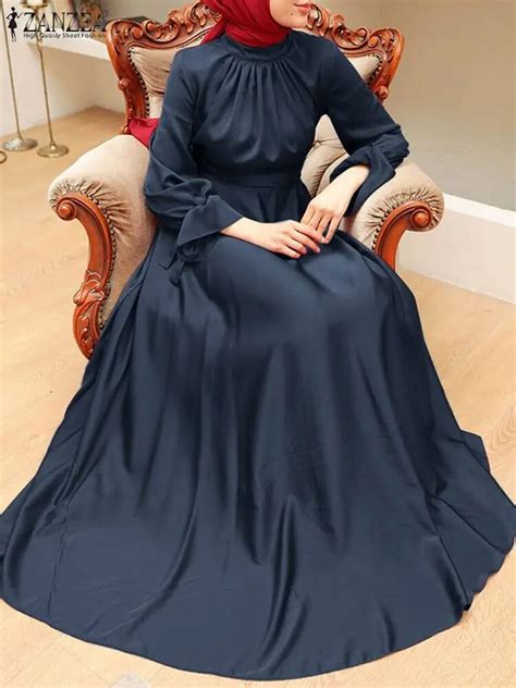 Fashion Solid Muslim Dress Women Autumn Sundress Zanzea Casual Long