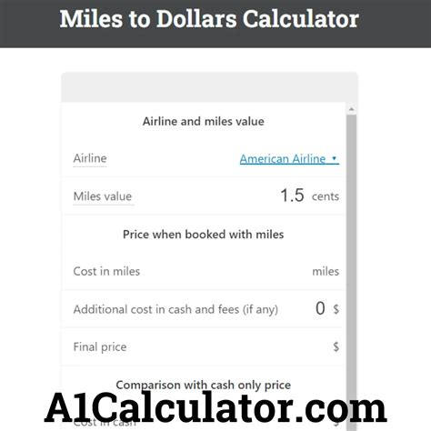 Miles To Dollars Calculator - A1Calculator