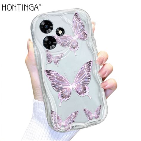 Hontinga For Infinix Hot Back Cover Beautiful Butterfly Cream Texture Phone Case Wavy Edge