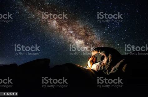 rising milky   mobius arch alabama hills california stock photo