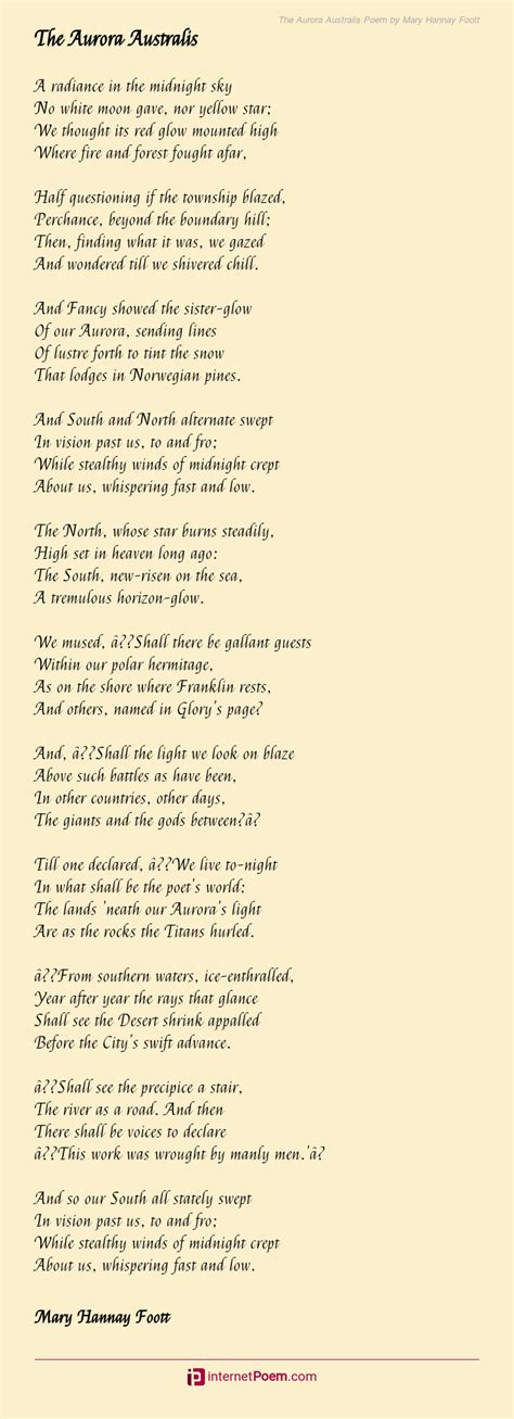 The Aurora Australis Poem By Mary Hannay Foott