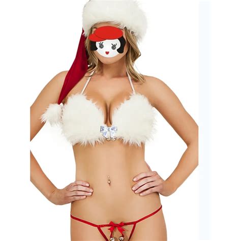 Fancy Sexy Lingerie Set Christmas Warm Hat Bra G Thongs Lingerie Set Handcuffs Hollow Out