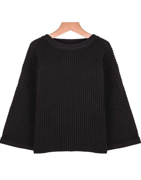 Black Round Neck Long Sleeve Loose Knit Sweater Shein Sheinside