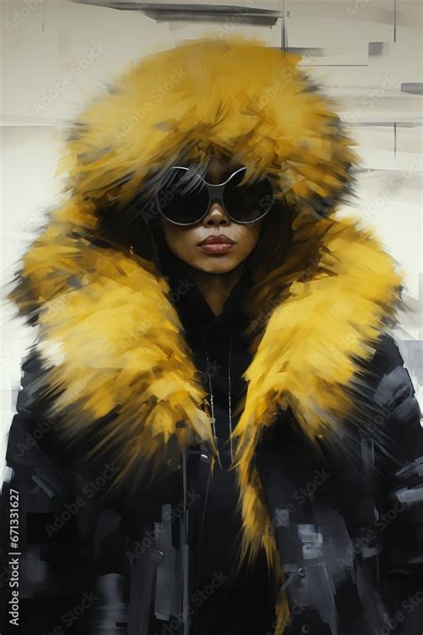 woman wearing black yellow jacket furry modern occultist matte sketch