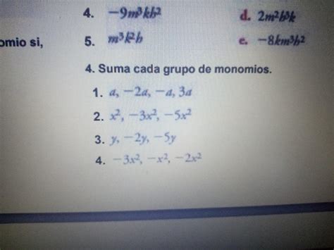 Suma cada grupo de monomios - Brainly.lat