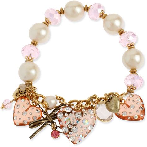 Betsey Johnson Bracelet Gold Tone Pink Crystal Heart Half Stretch