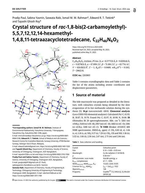 Pdf Crystal Structure Of Rac Bis Carbamoylethyl