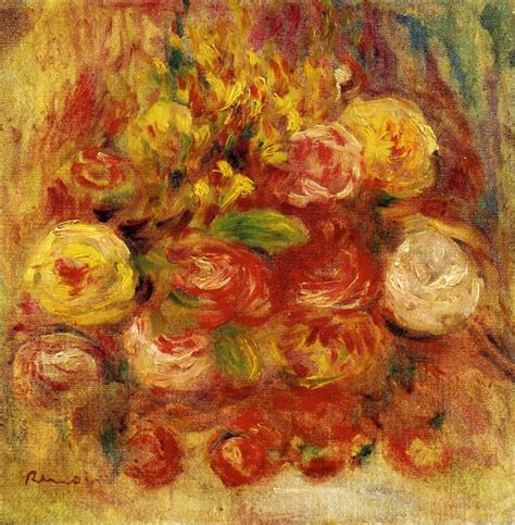 Flowers In A Vase With Blue Decoration Pierre Auguste Renoir