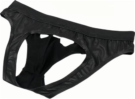 Boxer Slip Heren Latex Open Butt Leder Sexy Erotisch Homo Zwart Lingerie Mannen Bol