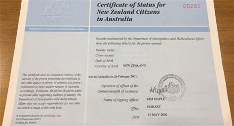 Oz Kiwi Certificate Of Status For New Zealand Citizens In Australia