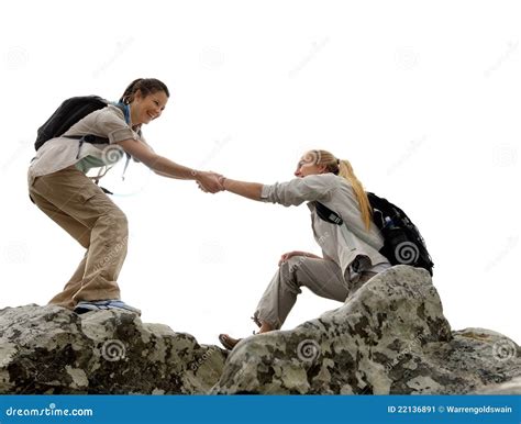 Female Explorers Lend A Helping Hand Stock Image - Image: 22136891