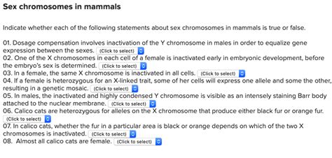 Solved Sex Chromosomes In Mammals Indicate Whether Each Of Chegg