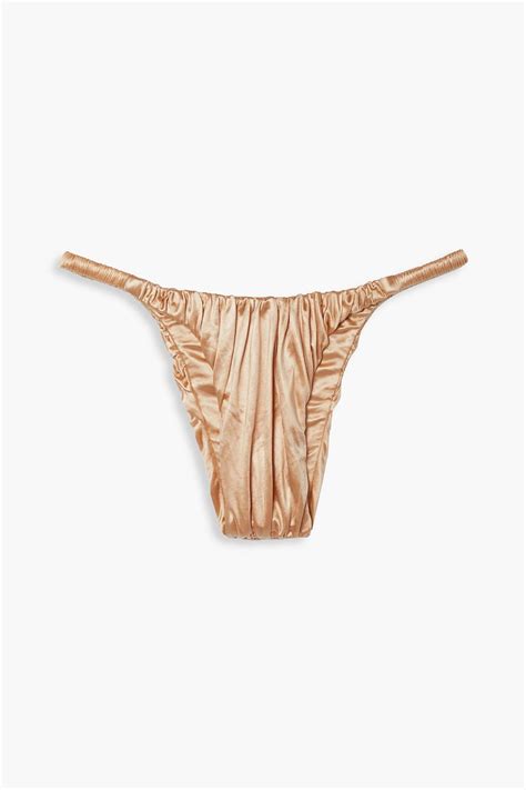 ISA BOULDER Waves Ruched Stretch Satin Low Rise Bikini Briefs THE OUTNET