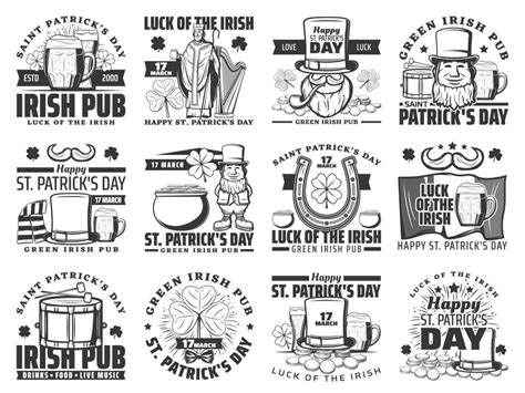 Patricks Irish Holiday Icons Pub Signs 23512046 Vector Art At Vecteezy