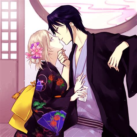 Safebooru 1boy 1girl Almost Kiss Awashima Seri Black Hair Blonde Hair Flower Hair Flower Hair