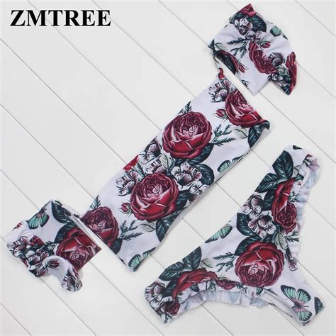 ZMTREE Swimsuit 2017 Biquini Off Shoulder Bikini Swimwear Print Bikini Set Brazilian Maillot De