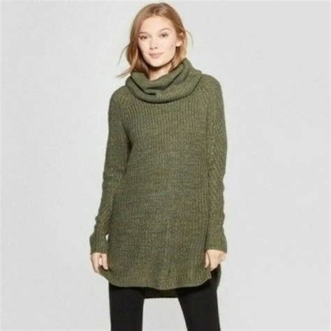 A New Day Olive Green Cable Knit Oversized Cozy Turtleneck Sweater