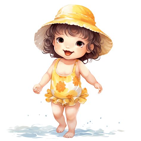 Cute Summer Baby Girl Watercolor Clipart Ai Generative 27236041 Png