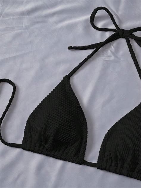 Ba Ador Bikini Tri Ngulo Halter Liso Con Falda De Playa Negro Isza