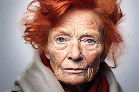 Premium AI Image Image Of Mature Senior Lady With Redhead Hairs