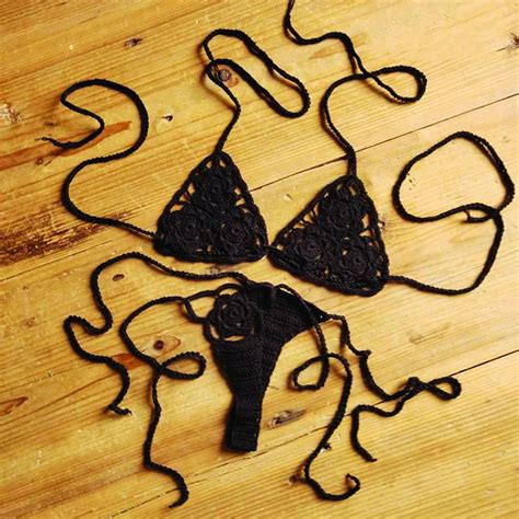 Sexy Crochet Bikini Set Crochet Thong Crochet Bra Flower Beach Wear Swimsuit Lace Up Floral Mini