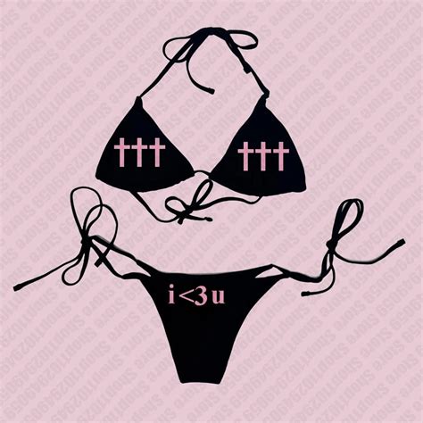 Punk S Cross Print Bikini Set Sexy Thong Swimsuit Two Pieces Bathing Suit Gothic Fashion